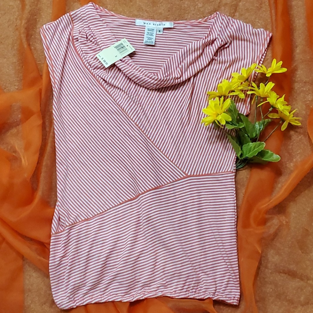 NWT Striped Draped Neckline Top